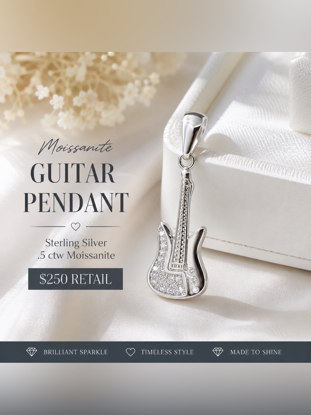 Guitar Pendant- Sterling Silver & .5 ctwt Moissanite - $250 retail